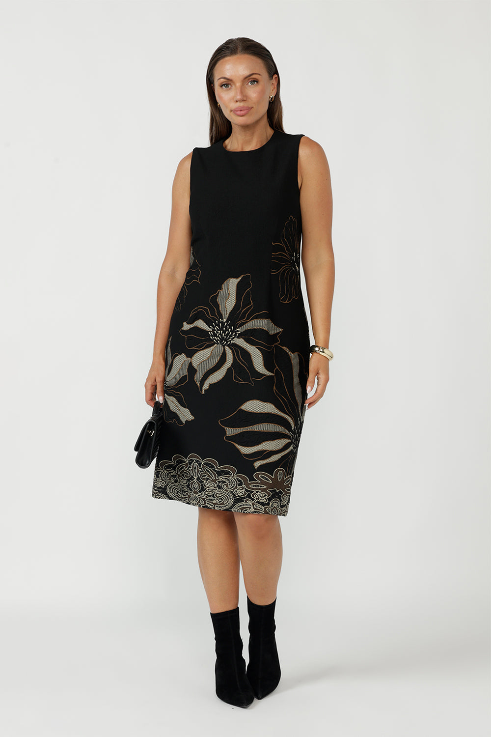 Gilded Noir Shift Dress in Black