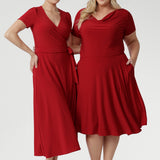 The Alexis Dress is on red dry touch jersey fabric that provides a soft stretch. Due to the high pigment quality in this fabric, this garment needs to be washed separately before wear to avoid colour transfer onto other garments, as per the care label.