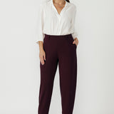 Liv Barrel Leg Pant in Wine Smart Crepe