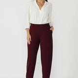 Liv Barrel Leg Pant in Wine Smart Crepe