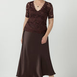 Manhattan Maxi Skirt in Chocolate Satin