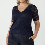 Ashley Top in Navy Lace