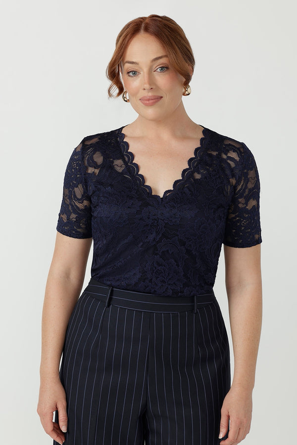 Ashley Top in Navy Lace
