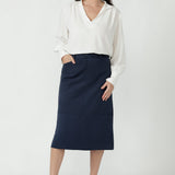 Austin Midi Skirt in Bluestone Suede