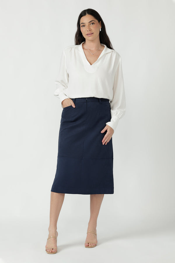 Austin Midi Skirt in Bluestone Suede