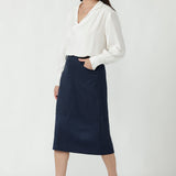 Austin Midi Skirt in Bluestone Suede