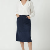 Austin Midi Skirt in Bluestone Suede