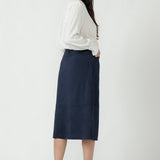Austin Midi Skirt in Bluestone Suede