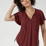 The Rosewood shade offers a warm, refined richness that pairs effortlessly with both neutrals and deeper tones. Wear with wide-leg pants or tailored separates for a polished, relaxed look. Made in Australia with integrity.