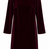 One of a Kind - Long Sleeve Shift Dress in Wine Velour
