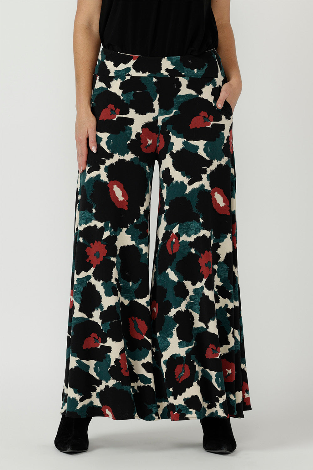Australian-made Caspian Palazzo Pant featuring luxe dry-touch jersey, a comfortable mid-rise fit and elegant wide-leg silhouette for relaxed everyday dressing.