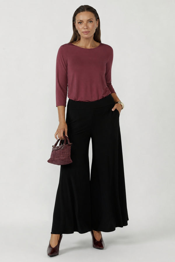 Caspian Palazzo Pant in Black