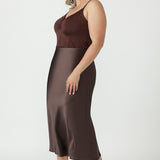 Manhattan Maxi Skirt in Chocolate Satin