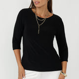 Collins Top crafted from premium dry-touch stretch jersey featuring a chic boat neckline, 3/4 sleeves and a sleek close-to-body fit for effortless everyday styling.