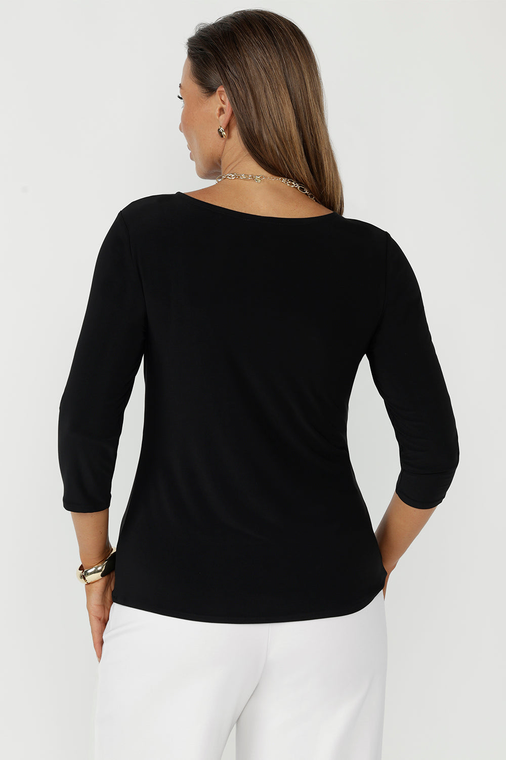 Timeless Collins Top designed in premium dry-touch jersey with soft stretch, featuring bust darts, a flattering fitted shape and versatile layering appeal.