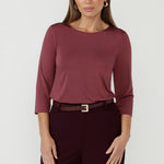 Crafted from our signature slinky jersey fabric, the Collins Top is an essential every-day style perfect as a base layer. With its chic boat neckline and clean, streamlined design, this top will quickly become your go-to piece for effortless style.