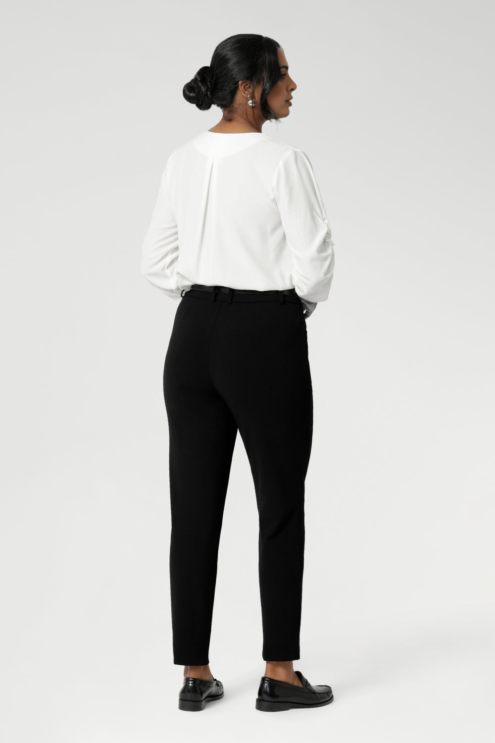 This corporate pant style is breathable and has a matching jacket options to complete the full suiting look. Made in Australia by Leina & Fleur, a woman's clothing brand that stocks sizes 8-24.