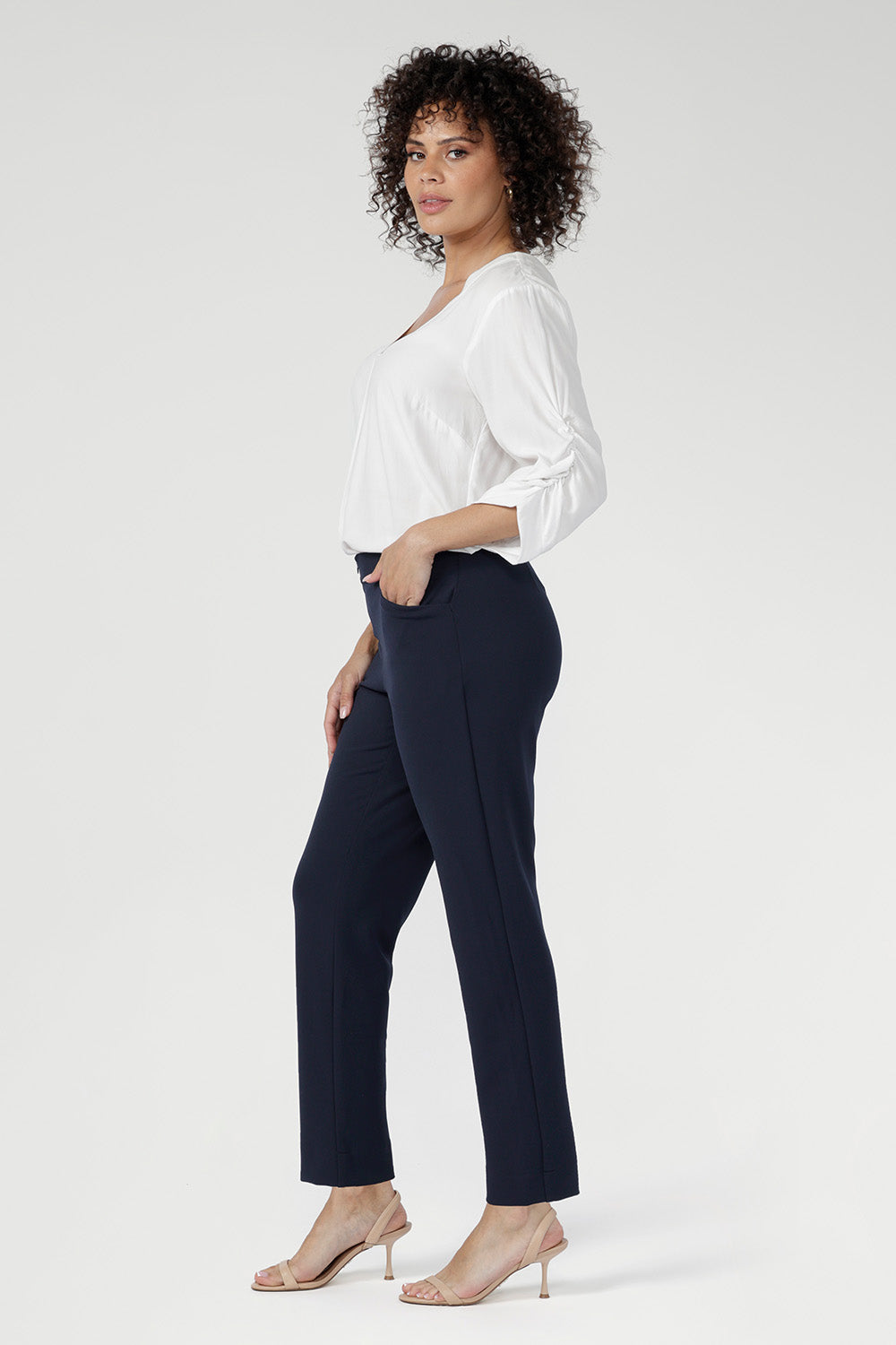 Crafted from our luxe, body-contouring scuba jersey. Tapered leg pant perfect for everyday wear. Available in sizes 8-24.