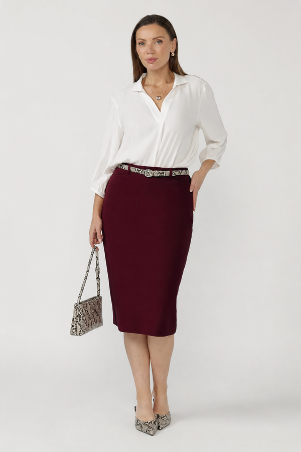Macy Skirt in Wine Smart Crepe