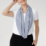 Bamboo Scarf in White with Navy Stripe
