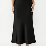 Manhattan Maxi Skirt in Black Satin