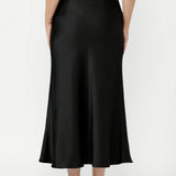 Manhattan Maxi Skirt in Black Satin
