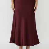 Manhattan Maxi Skirt in Claret Satin