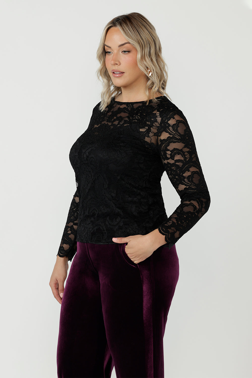 Sabrina Top in Black Lace