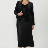 Manhattan Maxi Skirt in Black Satin