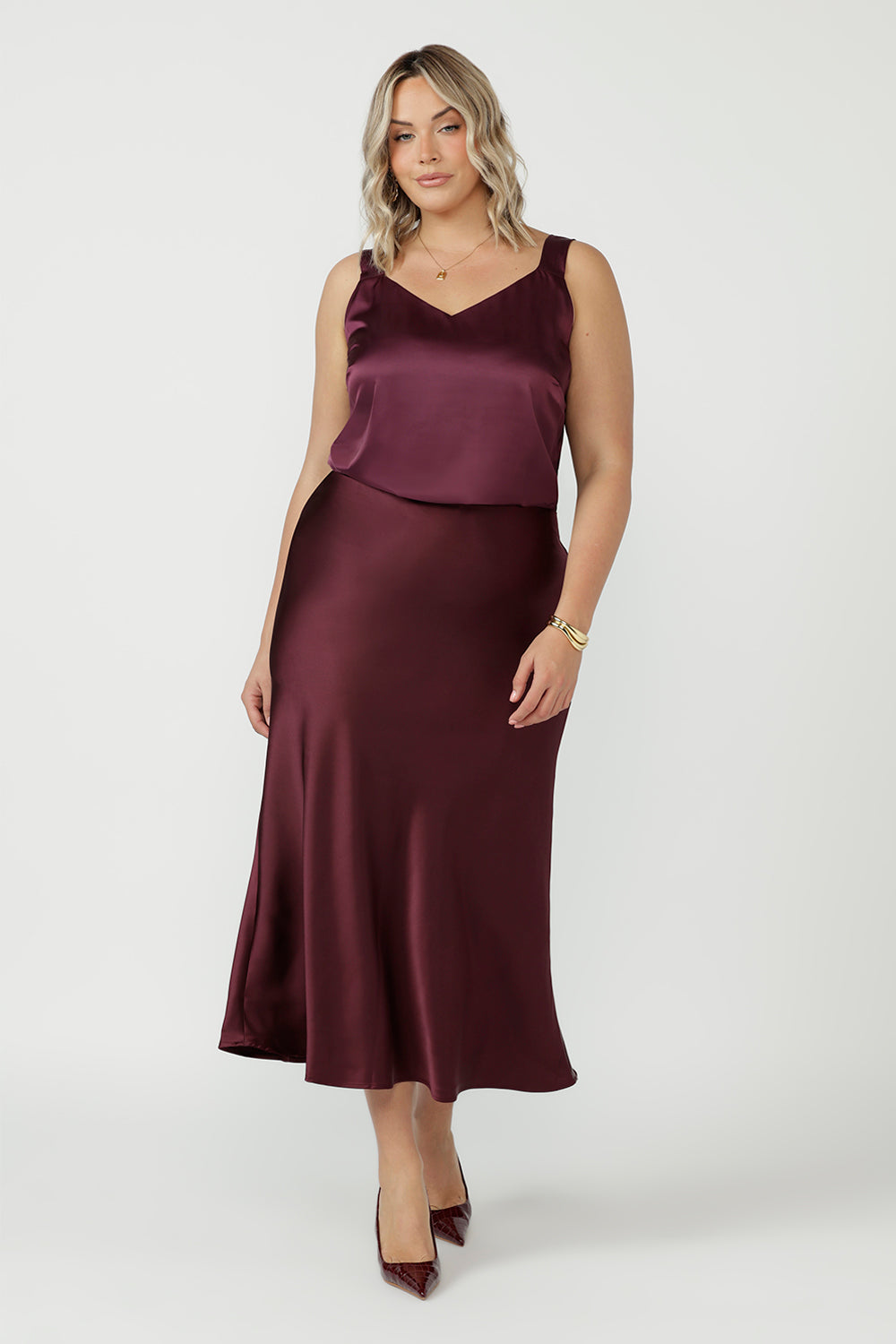 Manhattan Maxi Skirt in Claret Satin