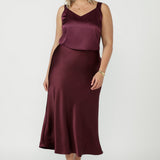 Manhattan Maxi Skirt in Claret Satin