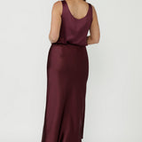 Manhattan Maxi Skirt in Claret Satin