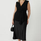 Manhattan Maxi Skirt in Black Satin