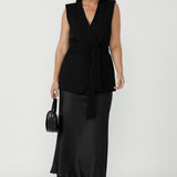 Manhattan Maxi Skirt in Black Satin