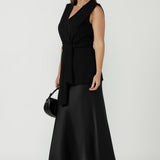 Manhattan Maxi Skirt in Black Satin