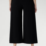 Black pants have a smooth waistband, side pockets and are pull-on pants made in stretch jersey. Made in Australia, the pants are size inclusive in sizes 8 - 24.