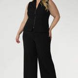 Black work wear pants. Easy care fabric used to craft pants is scuba crepe. Off duty pants provide breathable stretch and comfort. Australia Made for woman in Australia and New Zealand. Leina & Fleur is a woman’s clothing brand that has sizes ranging from 8 to 24 including plus sizes and petite sizes. 