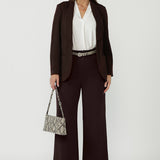 Drew Pant in Cocoa Smart Crepe