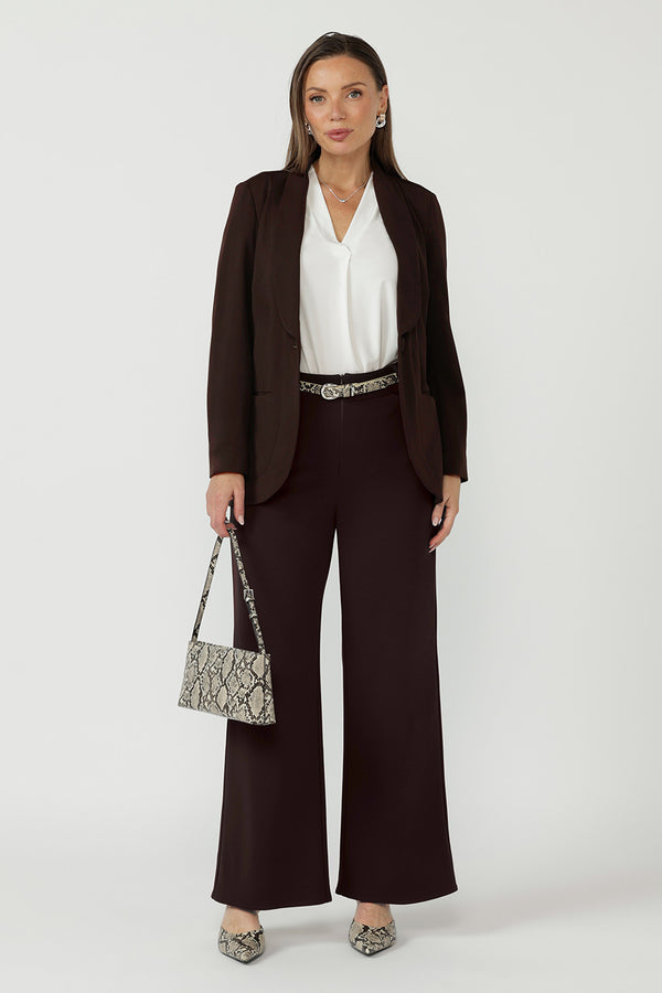 Drew Pant in Cocoa Smart Crepe