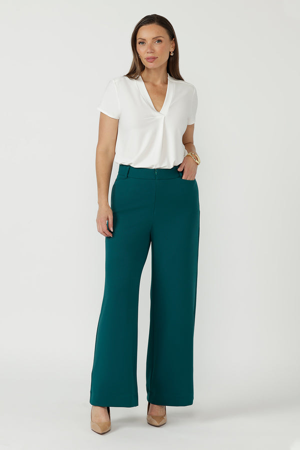 Drew Pant in Dark Teal Smart Crepe
