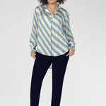 The diagonal stripe design enhances movement and visual interest, making it a standout piece for modern wardrobes.