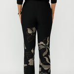 Australian-made Gilded Noir Pant featuring a richly textured black jacquard fabrication with toffee and cream accents, offering effortless elegance for work, events and special occasions.