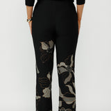 Australian-made Gilded Noir Pant featuring a richly textured black jacquard fabrication with toffee and cream accents, offering effortless elegance for work, events and special occasions.