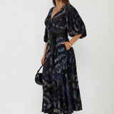 Helena Dress in Smokey Feathers