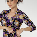 Functioning wrap design, extended waist ties, and angular interlined collar, the Jett Dress brings a contemporary edge to your workwear wardrobe. Available in size 8-24.