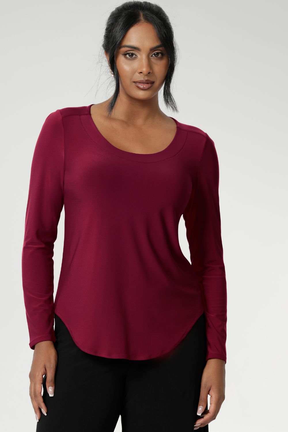 The Leith Top in Ruby is the long-sleeve evolution of our beloved Jules Top, designed for ultimate comfort and layering ease. Perfect as a standalone piece or worn under jackets and knitwear, this fitted women’s top is a must-have staple for cooler days and transitional weather. Proudly Australian made and available in sizes 8 to 24, it’s crafted from a soft-stretch, dry-touch jersey that feels as good as it looks.