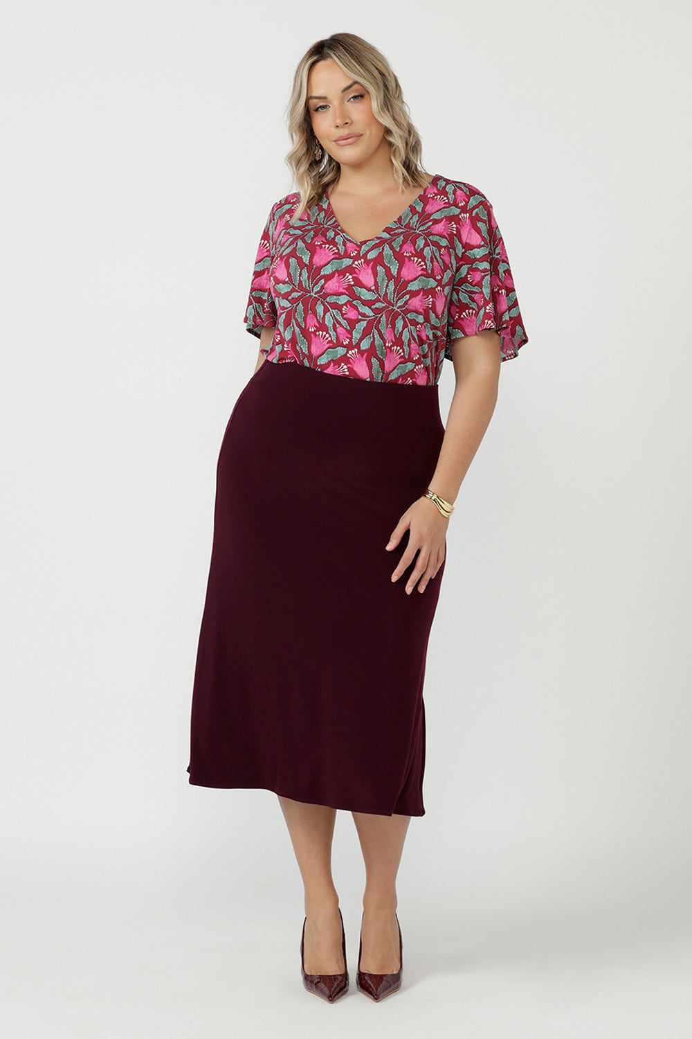 Australian-made Lila Top designed in luxe dry-touch stretch jersey with graceful flutter sleeves, a centre-back tuck and a flattering, easy-wear silhouette.