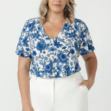Relaxed slim-fit Lila Top with a flattering V-neckline, feminine flutter sleeves and lightweight, cool-touch embroidered jersey fabrication.