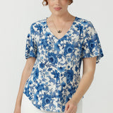 Lila Top in luxe embroidered jersey, featuring a flattering V-neckline, soft flutter sleeves and a relaxed slim-fit silhouette.
