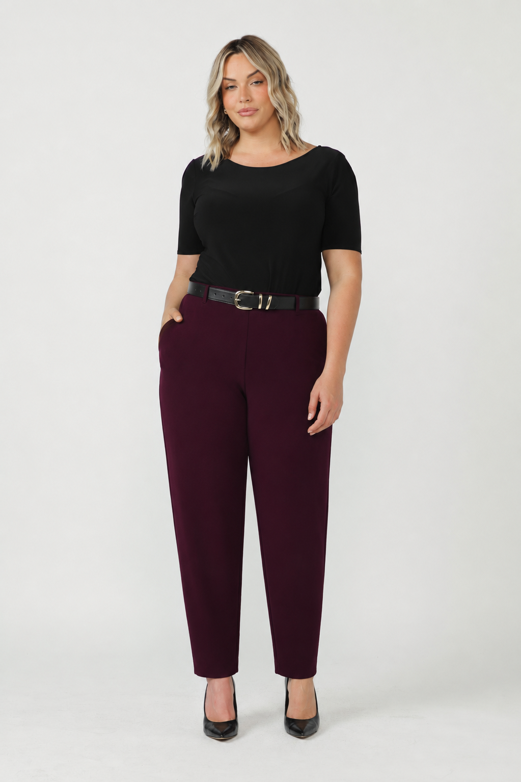 Liv Barrel Leg Pant in Wine Smart Crepe